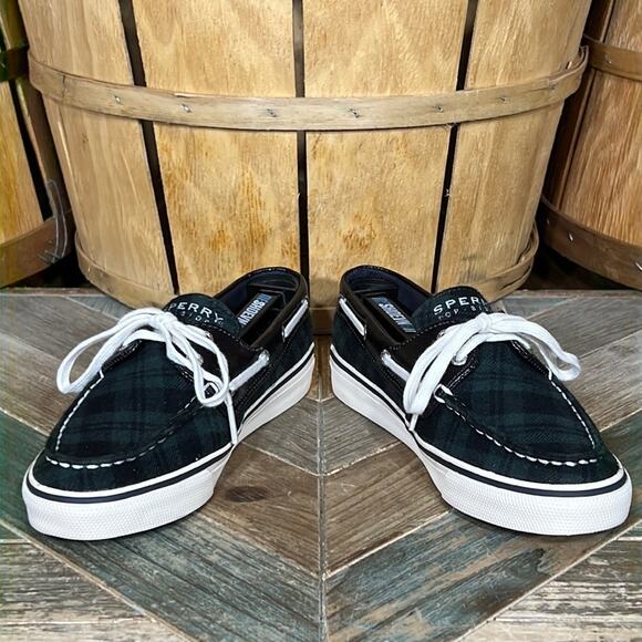 Sperry Biscayne Navy Green Plaid Patent Leather Boat Shoe Sneaker Women Size 5.5 - Picture 7 of 11